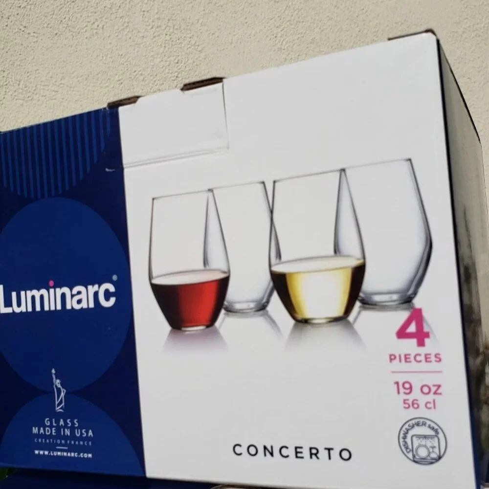 NEW Set of 4 Luminarc Concerto 19 oz glass stemless wine water iced tea glasses